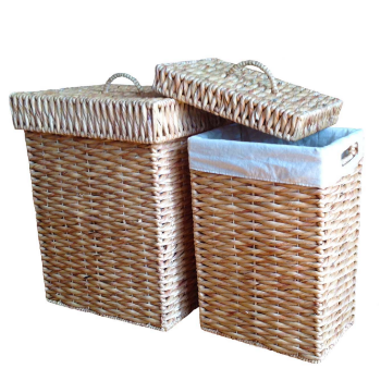 High Quality Set Of 2 Water Hyacinth Hampers Covered With Removeable Lids - Twisted Pattern - Natural Colour Sustainable 2