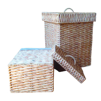 High Quality Set Of 2 Water Hyacinth Hampers Covered With Removeable Lids - Twisted Pattern - Natural Colour Sustainable 3