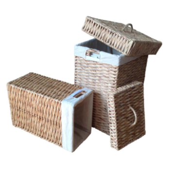 High Quality Set Of 2 Water Hyacinth Hampers Covered With Removeable Lids - Twisted Pattern - Natural Colour Sustainable 5
