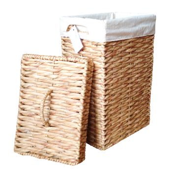 High Quality Set Of 2 Water Hyacinth Hampers Covered With Removeable Lids - Twisted Pattern - Natural Colour Sustainable 4