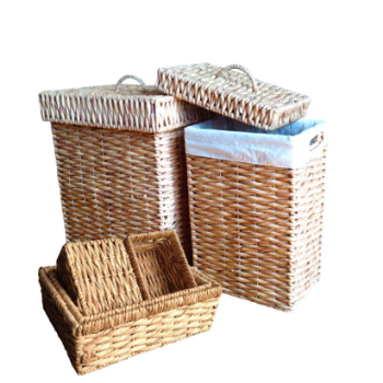 High Quality Set Of 2 Water Hyacinth Hampers Covered With Removeable Lids - Twisted Pattern - Natural Colour Sustainable 6