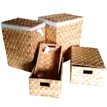 Good Quality Set Of 5 Hampers Include 2 Hampers 2 Baskets And 1 Box Fabric Lining Hampers Eco-Friendly Laundry And Storage