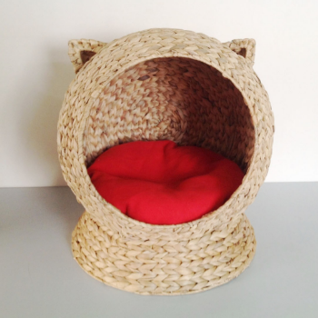 New Arrival Water Hyacinth Handwoven Pet Houses Furniture Kitty Shape with Soft Cushion Fishbone Weaving 6