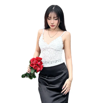Rosa Double-Layered Ruffled Lace Spaghetti Strap Top Sexy Women's Clothing Shirts Women's T-shirts High Quality Made In Vietnam