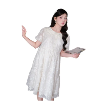 V1138 Comfortable Summer Maternity Dress Discoloration-Free Soft Embroidered Silk Chiffon with Straight Design for Girls