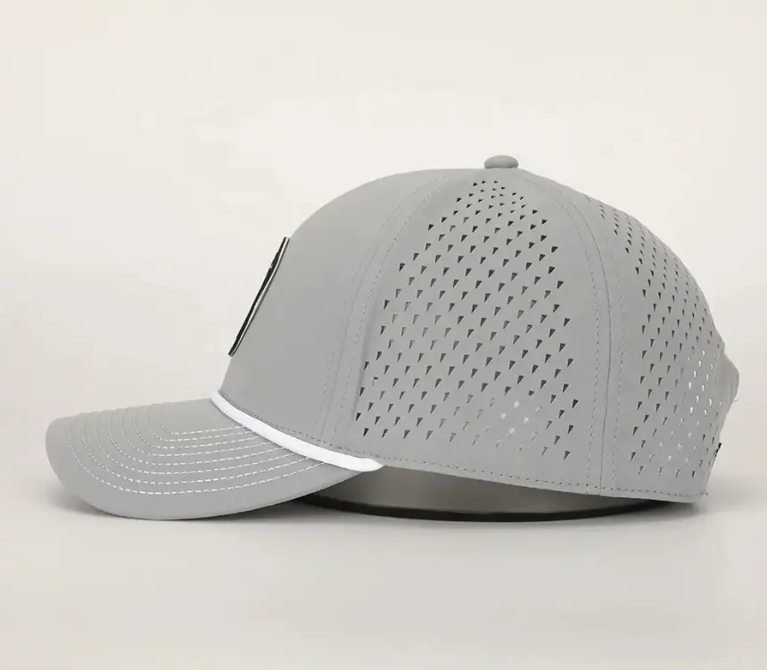 Gray Golf Caps Polyester Waterproof Snapback Cap PVC Logo Rope Hat For Man Vietnam Factory Laser Cut Baseball Hat 2