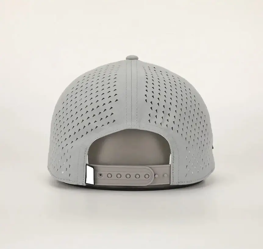 Gray Golf Caps Polyester Waterproof Snapback Cap PVC Logo Rope Hat For Man Vietnam Factory Laser Cut Baseball Hat 4