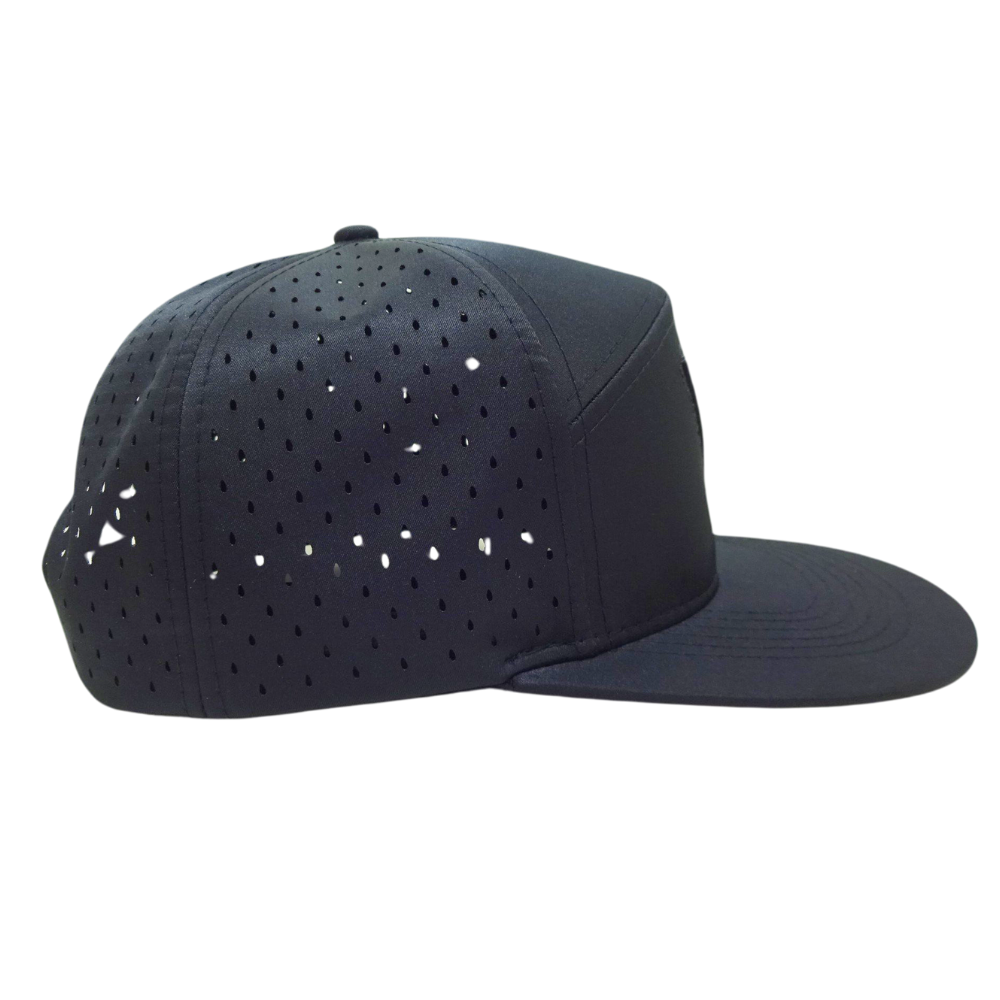 High Quality Custom 2D 3D Embroidery Logo 7 Panel  Laser Cut Hat on Front Left Side Lining Single Breasted Buckle Hip Hop Style 5