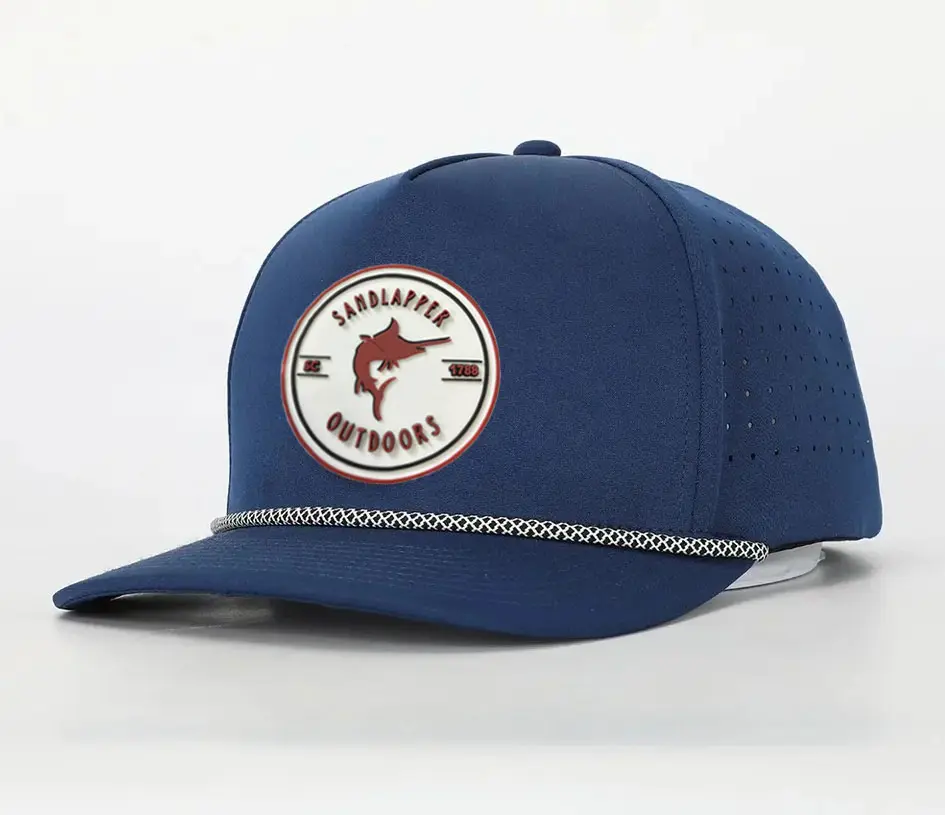 Navy Fitted Polyester Waterproof Snapback Cap Rubber Patch Logo Golf Caps for Man Vietnam Factory Laser Cut Baseball Hat