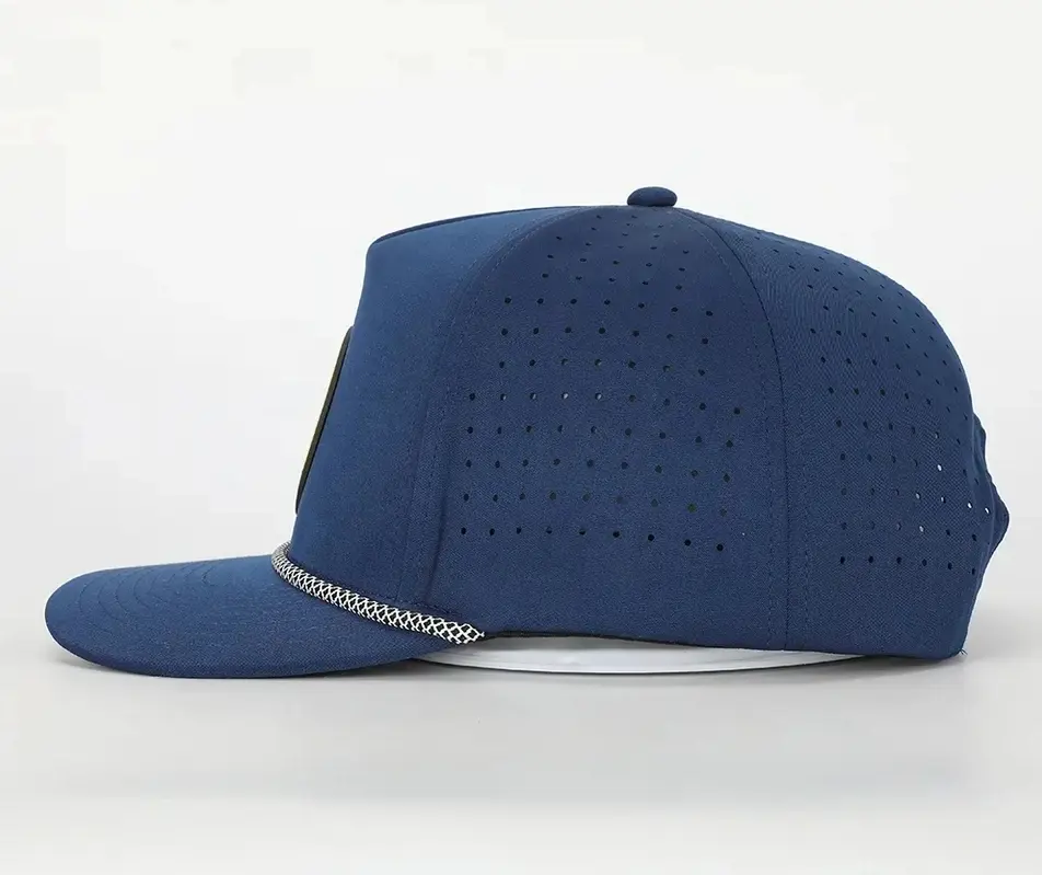 Navy Fitted Polyester Waterproof Snapback Cap Rubber Patch Logo Golf Caps for Man Vietnam Factory Laser Cut Baseball Hat 3