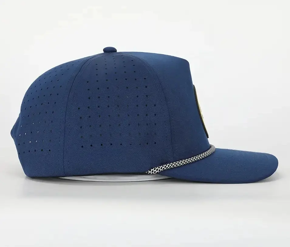 Navy Fitted Polyester Waterproof Snapback Cap Rubber Patch Logo Golf Caps for Man Vietnam Factory Laser Cut Baseball Hat 4