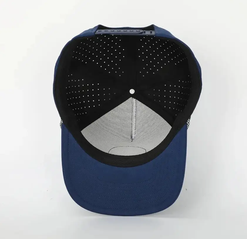 Navy Fitted Polyester Waterproof Snapback Cap Rubber Patch Logo Golf Caps for Man Vietnam Factory Laser Cut Baseball Hat 6