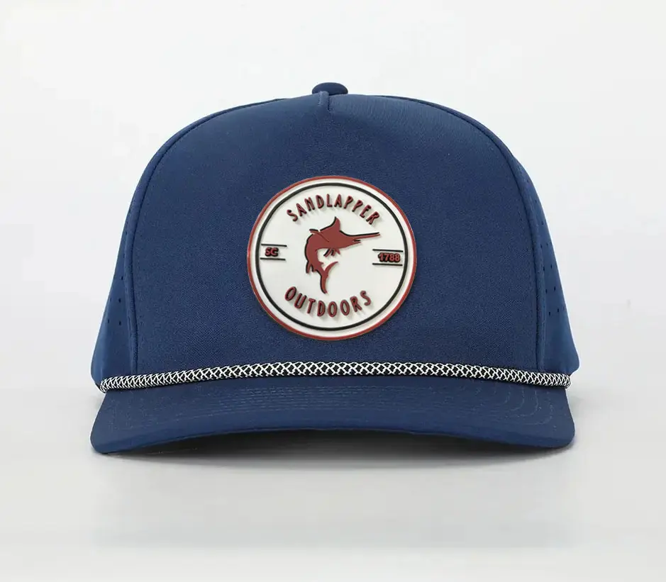 Navy Fitted Polyester Waterproof Snapback Cap Rubber Patch Logo Golf Caps for Man Vietnam Factory Laser Cut Baseball Hat 2