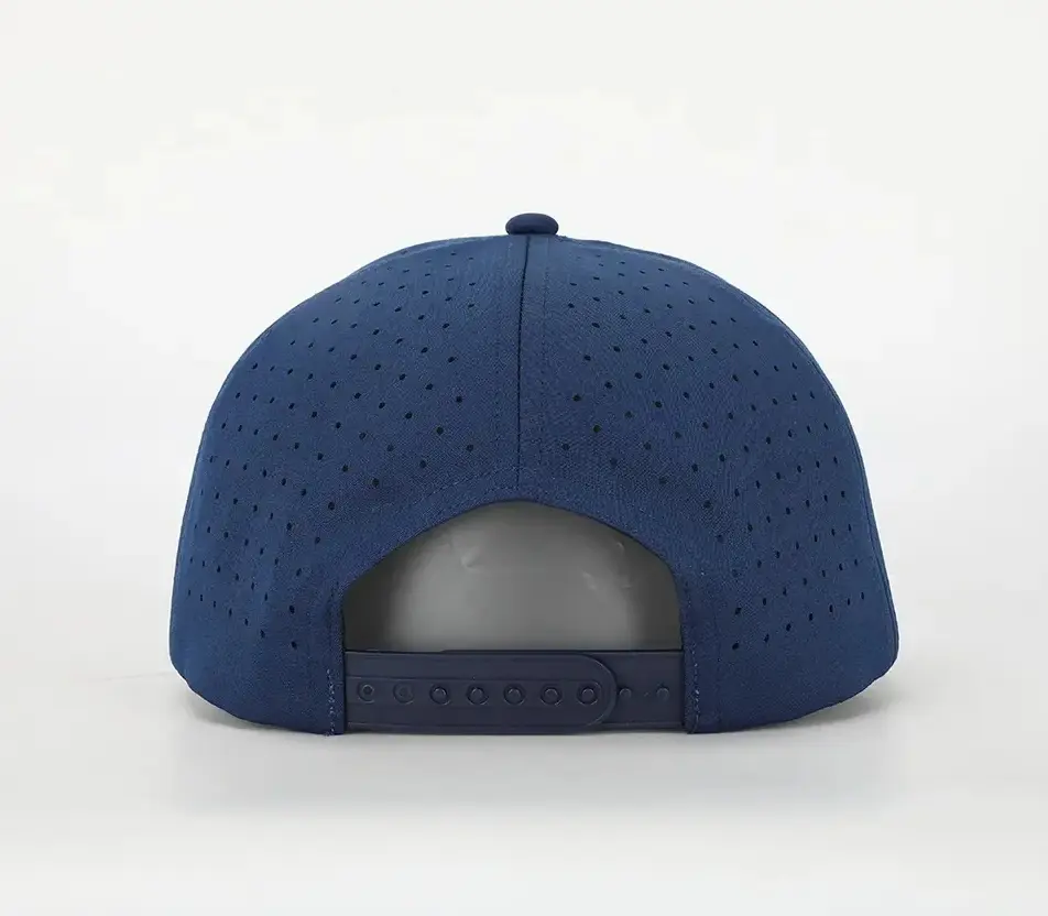 Navy Fitted Polyester Waterproof Snapback Cap Rubber Patch Logo Golf Caps for Man Vietnam Factory Laser Cut Baseball Hat 5
