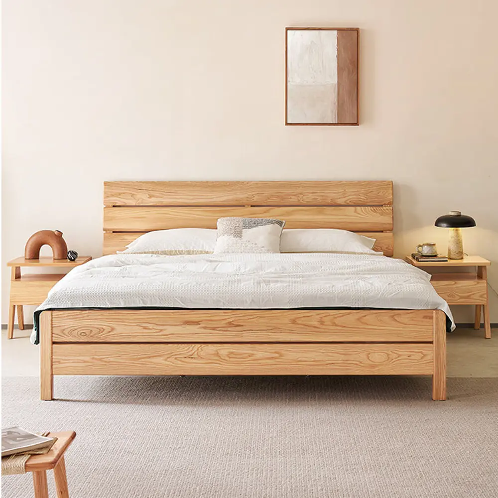 Handcrafted Solid Wood Double Bed Frames Queen & King Size with Storage Modern Design Bedroom Set by Vietnam Manufacturer 2