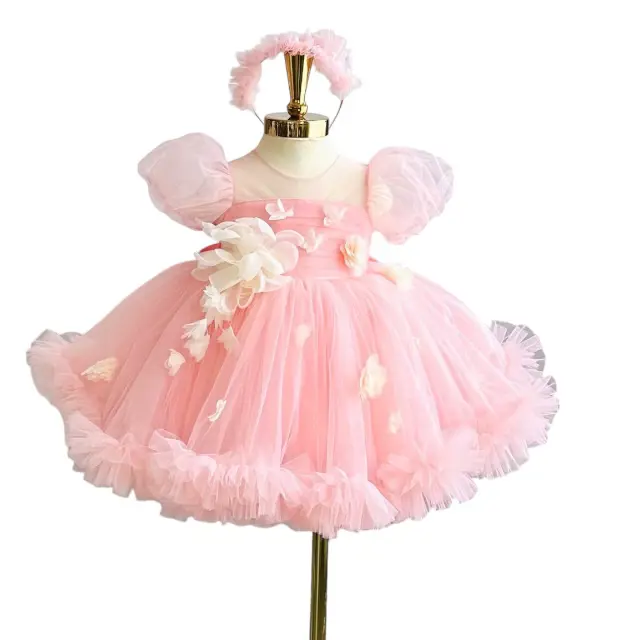 High Cotton Girls' Princess Mesh Flower Dress 12-Year-Olds Small MOQ Competitive Autumn Price Handmade in Vietnam Kids' Parties 2