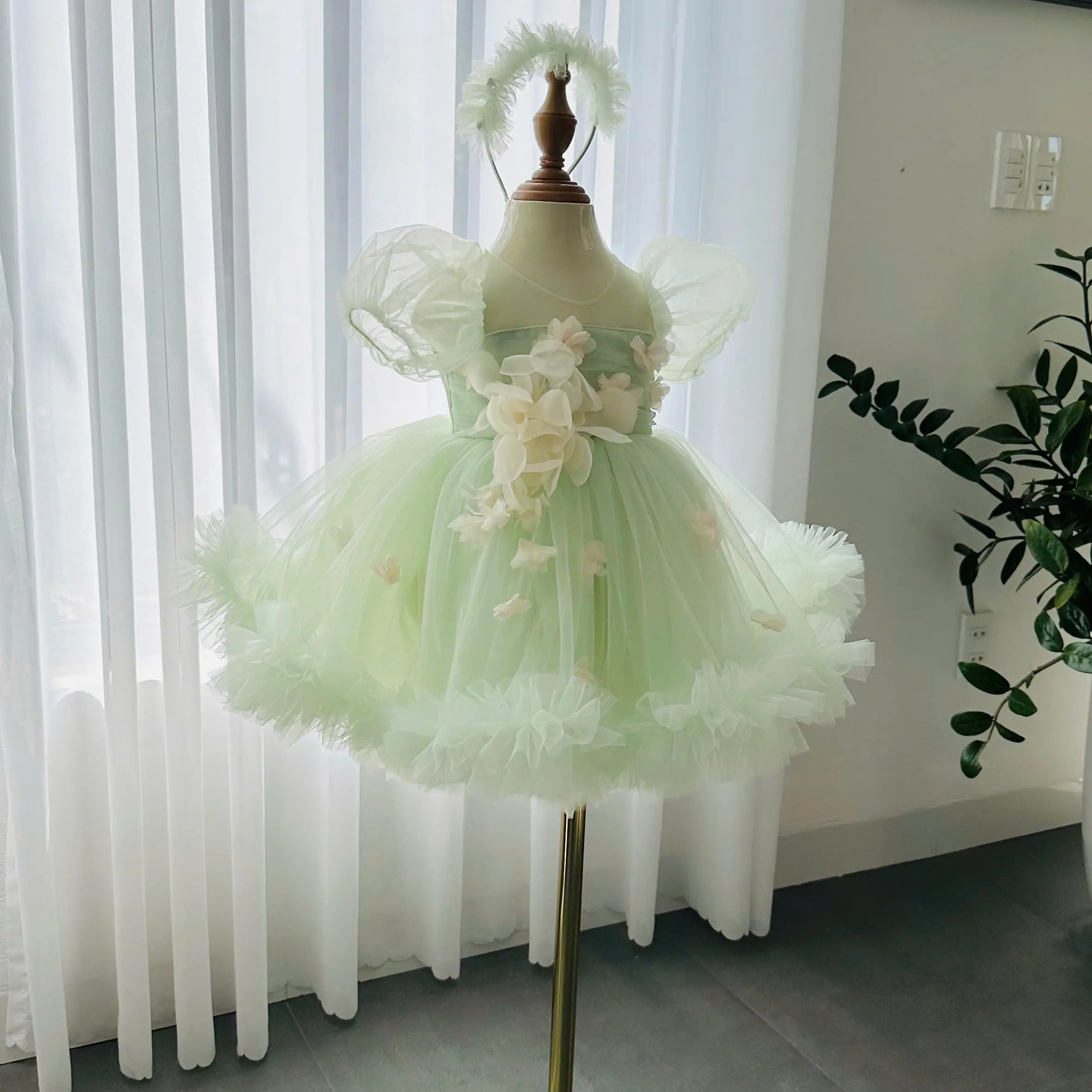 High Cotton Girls' Princess Mesh Flower Dress 12-Year-Olds Small MOQ Competitive Autumn Price Handmade in Vietnam Kids' Parties 5