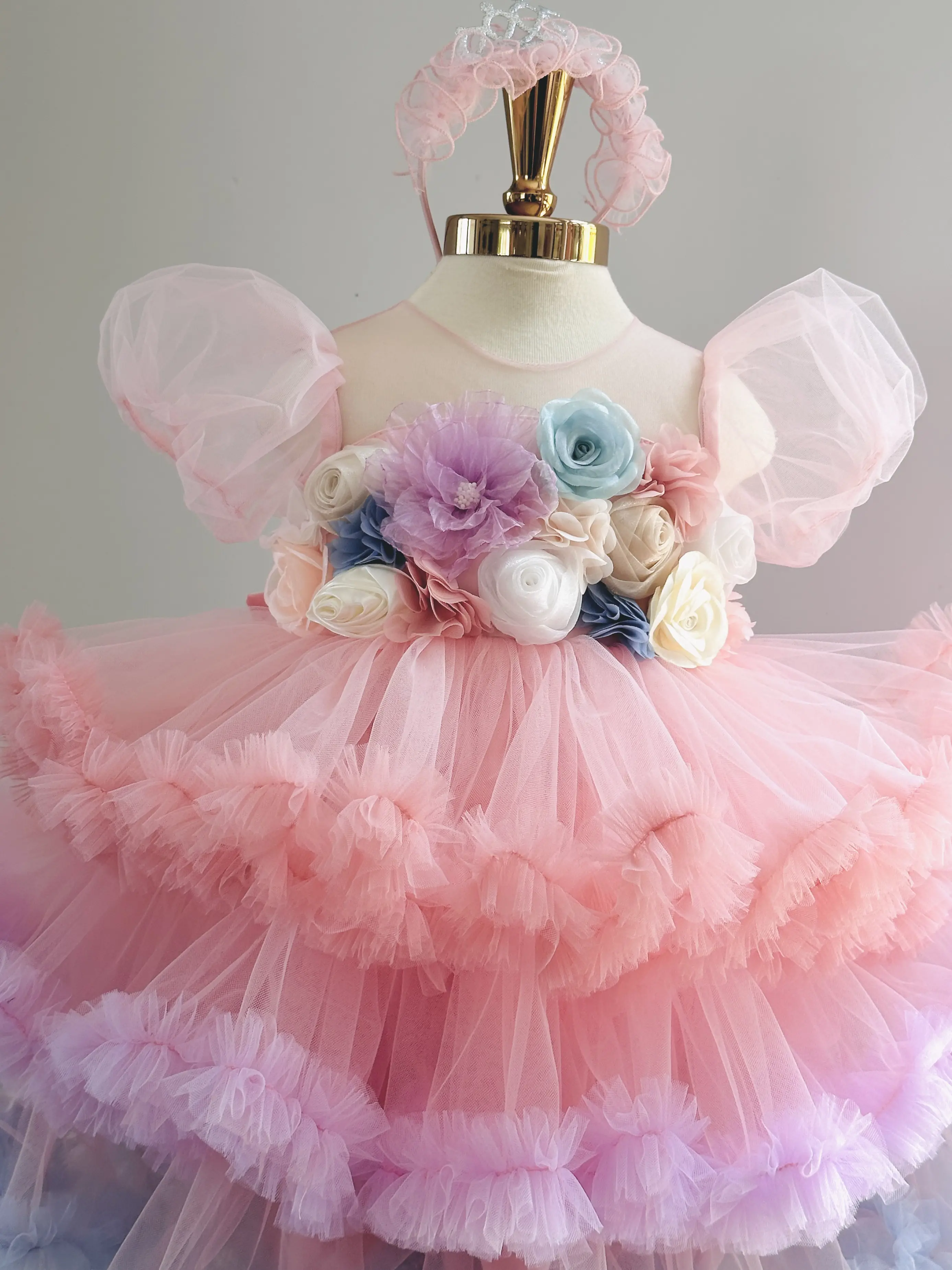 High Quality 3D Cartoon Flower Dress Baby Girls 1 Tier Nhung Nguyen Best Seller Princess Style Small Size Made Vietnam Parties 7