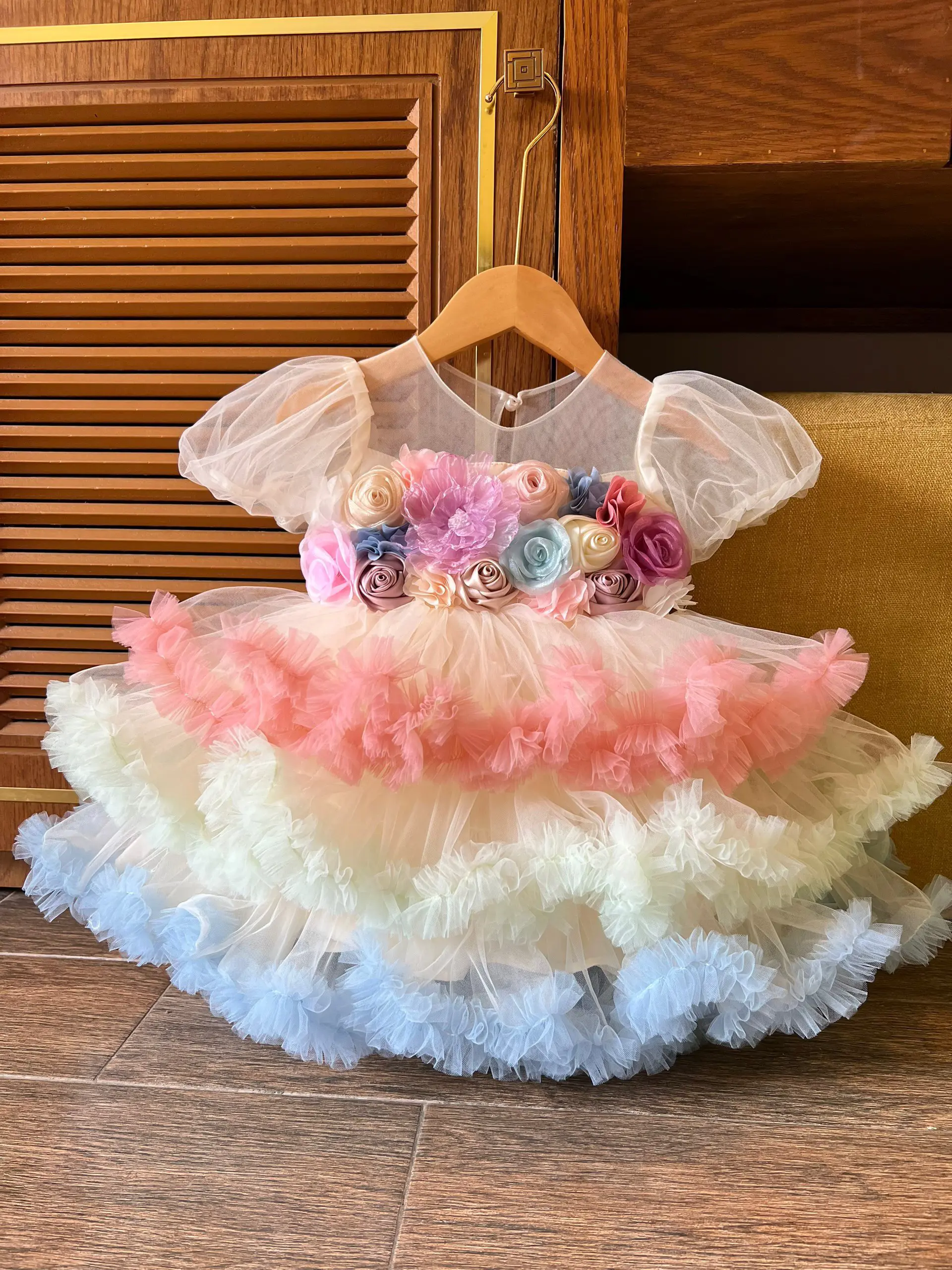 High Quality 3D Cartoon Flower Dress Baby Girls 1 Tier Nhung Nguyen Best Seller Princess Style Small Size Made Vietnam Parties 5