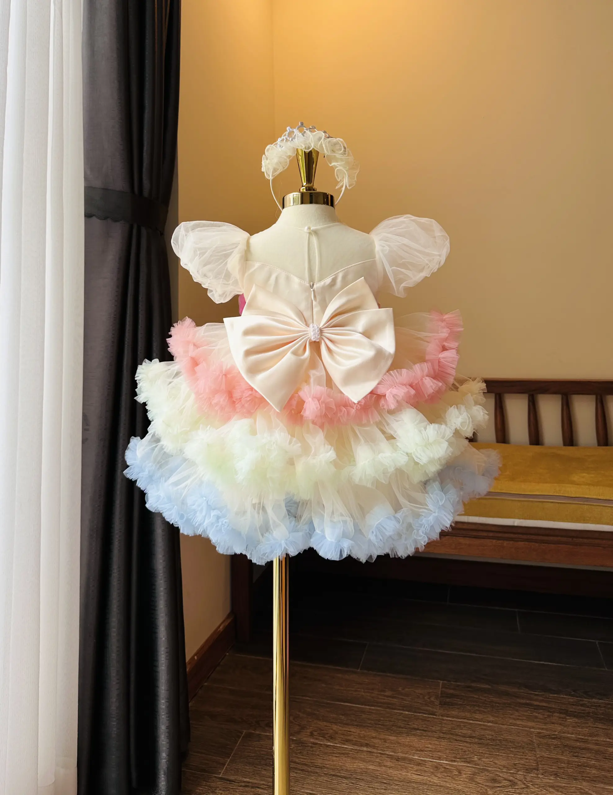 High Quality 3D Cartoon Flower Dress Baby Girls 1 Tier Nhung Nguyen Best Seller Princess Style Small Size Made Vietnam Parties 4