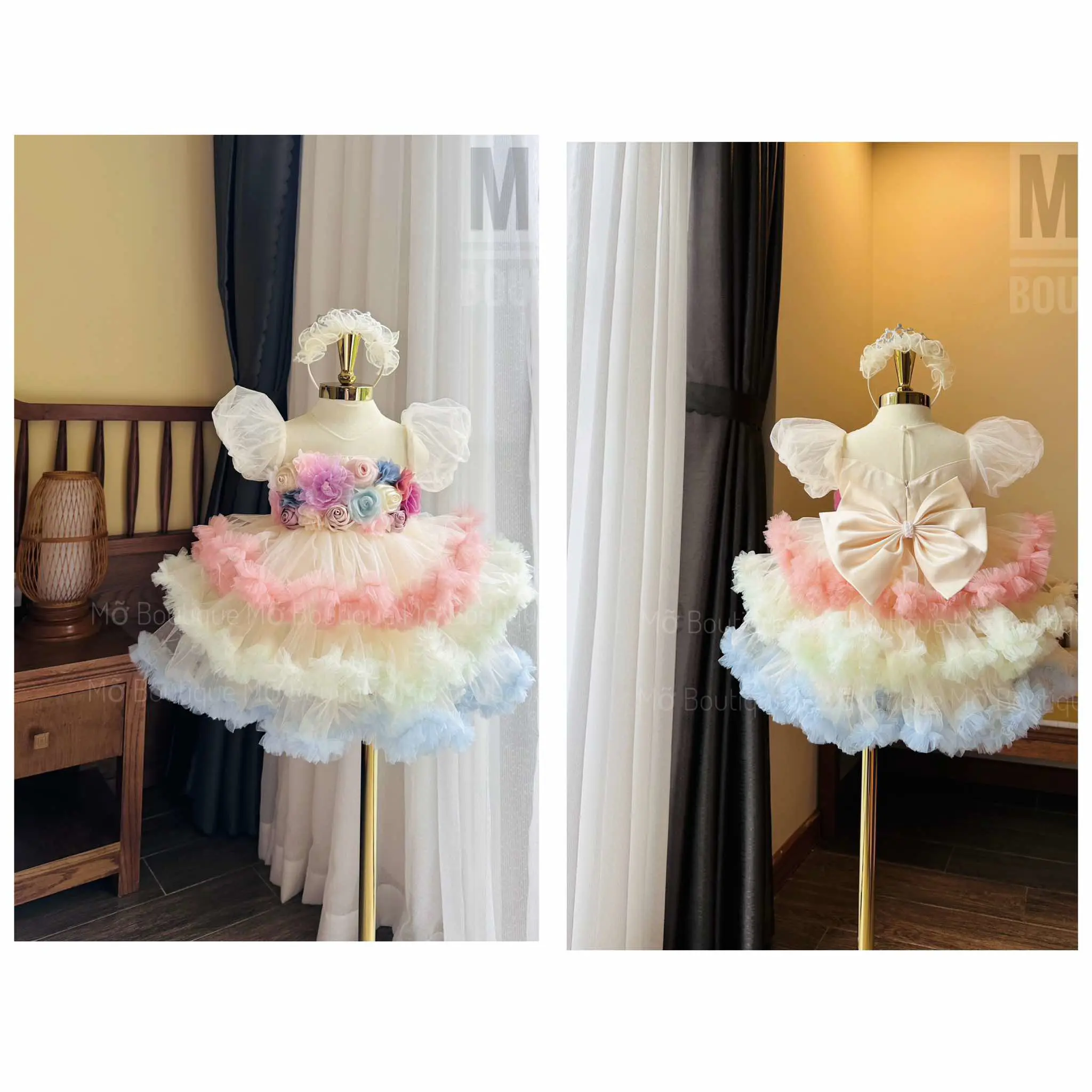 High Quality 3D Cartoon Flower Dress Baby Girls 1 Tier Nhung Nguyen Best Seller Princess Style Small Size Made Vietnam Parties 2