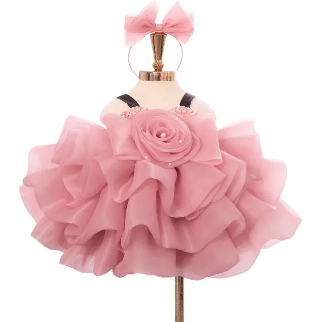 High Quality Handmade Beaded Flower Flared Dress for Girls 1 to 12 Years Old Fast Delivery Puffy Skirt Princess Dress ODM Supply 5