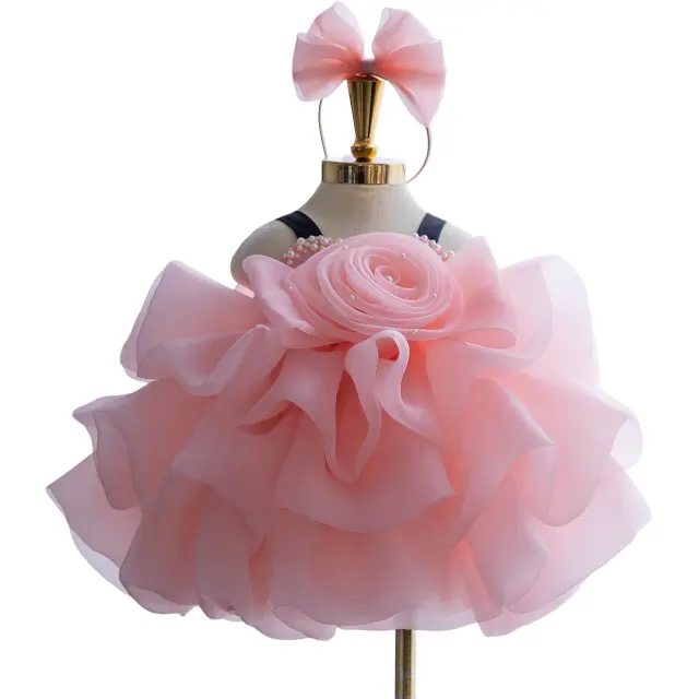 High Quality Handmade Beaded Flower Flared Dress for Girls 1 to 12 Years Old Fast Delivery Puffy Skirt Princess Dress ODM Supply 2