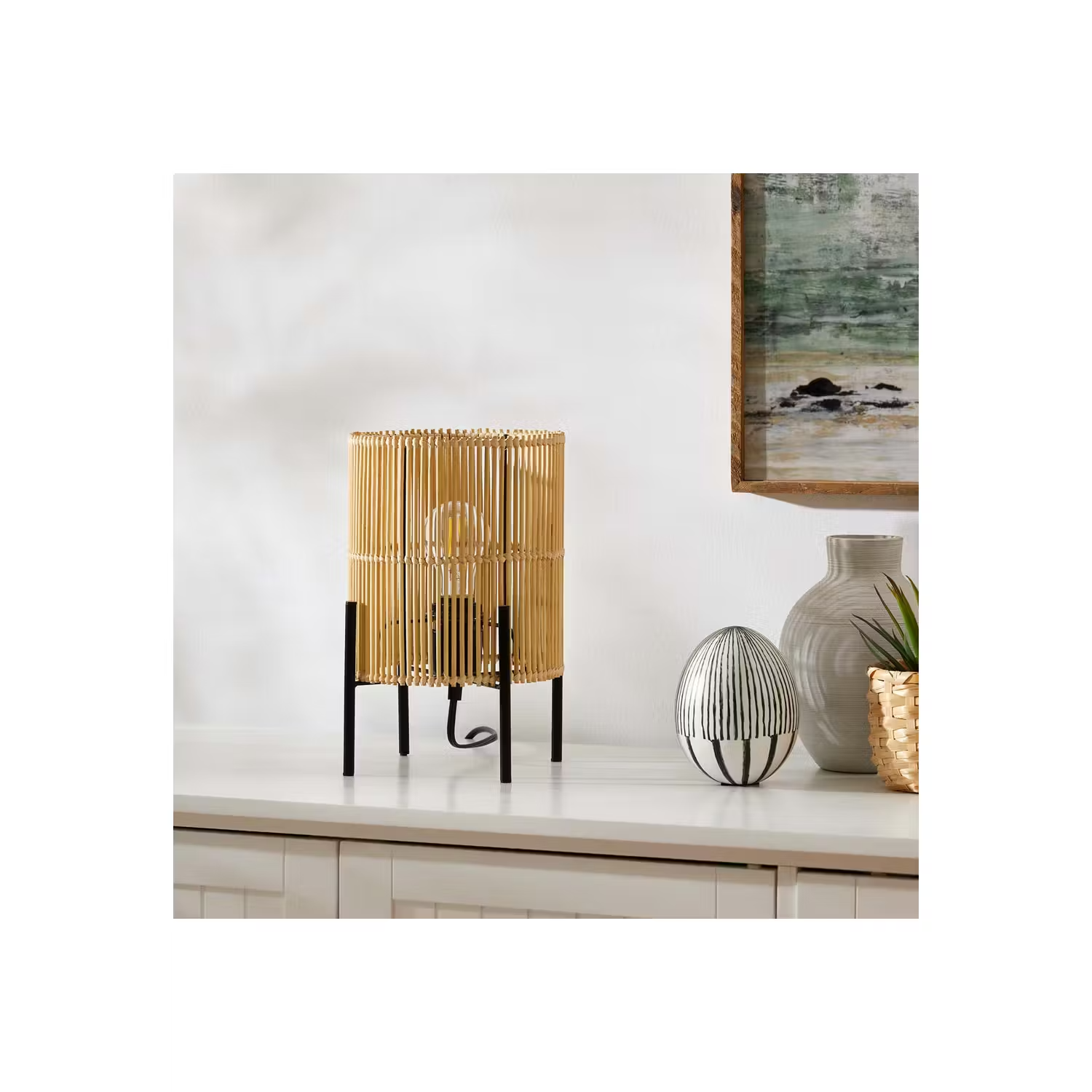 Natural round bamboo table lamp, Lamps made from handmade materials, home decoration accessories, wholesale. 6