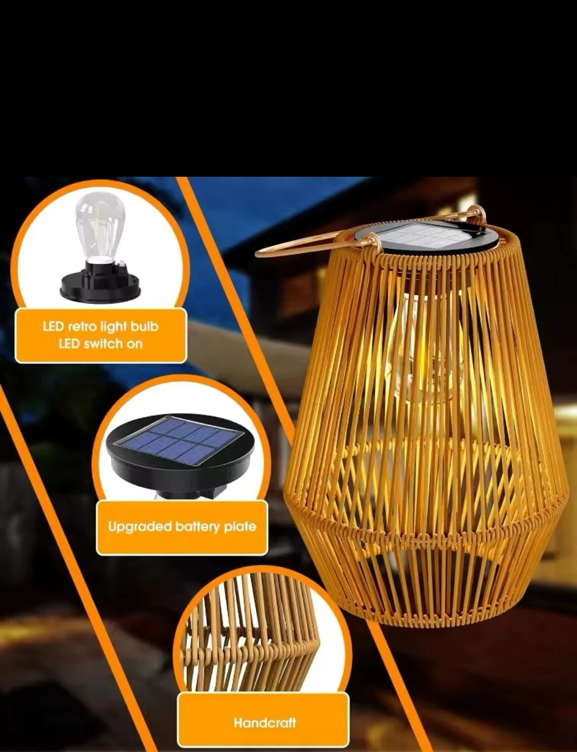 Rattan solar lights, solar lights made from natural materials, handmade lights, home decor, eco-friendly home decor, wholesale. 2