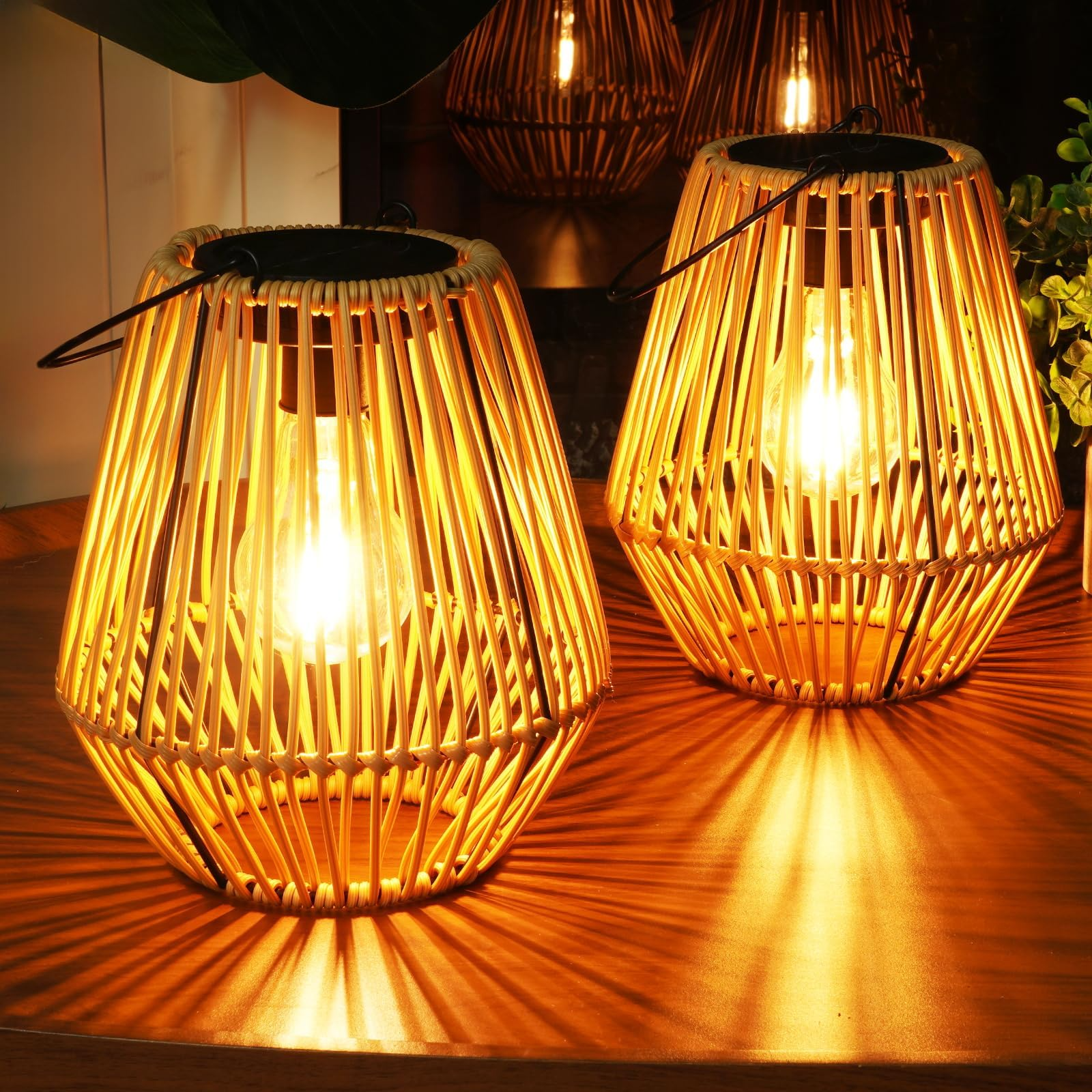Rattan solar lights, solar lights made from natural materials, handmade lights, home decor, eco-friendly home decor, wholesale. 5