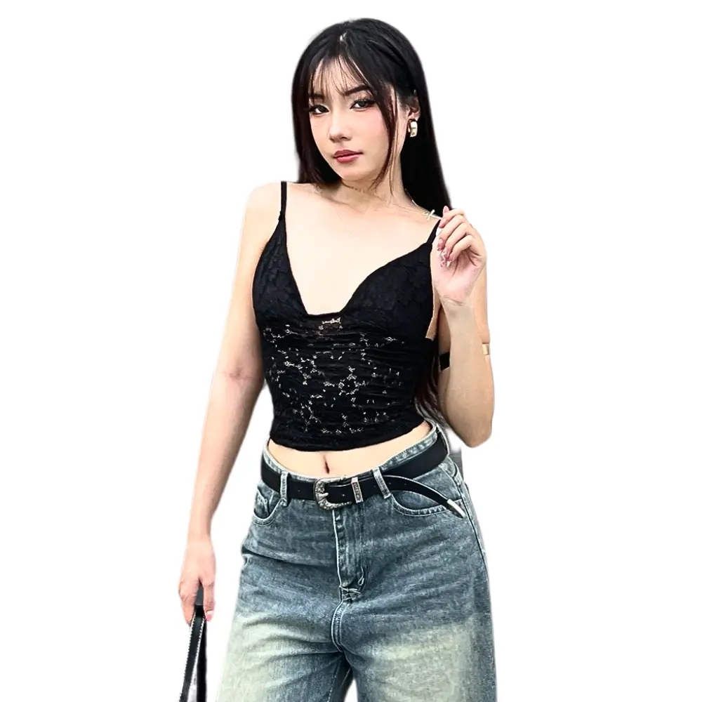 Rosa Basic Lace Spaghetti Strap Top Double-Layered Chest Women's Clothing Shirts Women's T-shirts High Quality Made In Vietnam 1