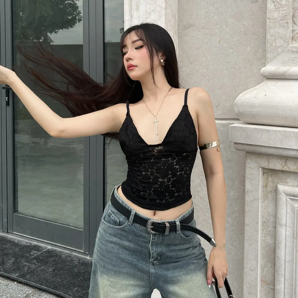 Rosa Basic Lace Spaghetti Strap Top Double-Layered Chest Women's Clothing Shirts Women's T-shirts High Quality Made In Vietnam 2