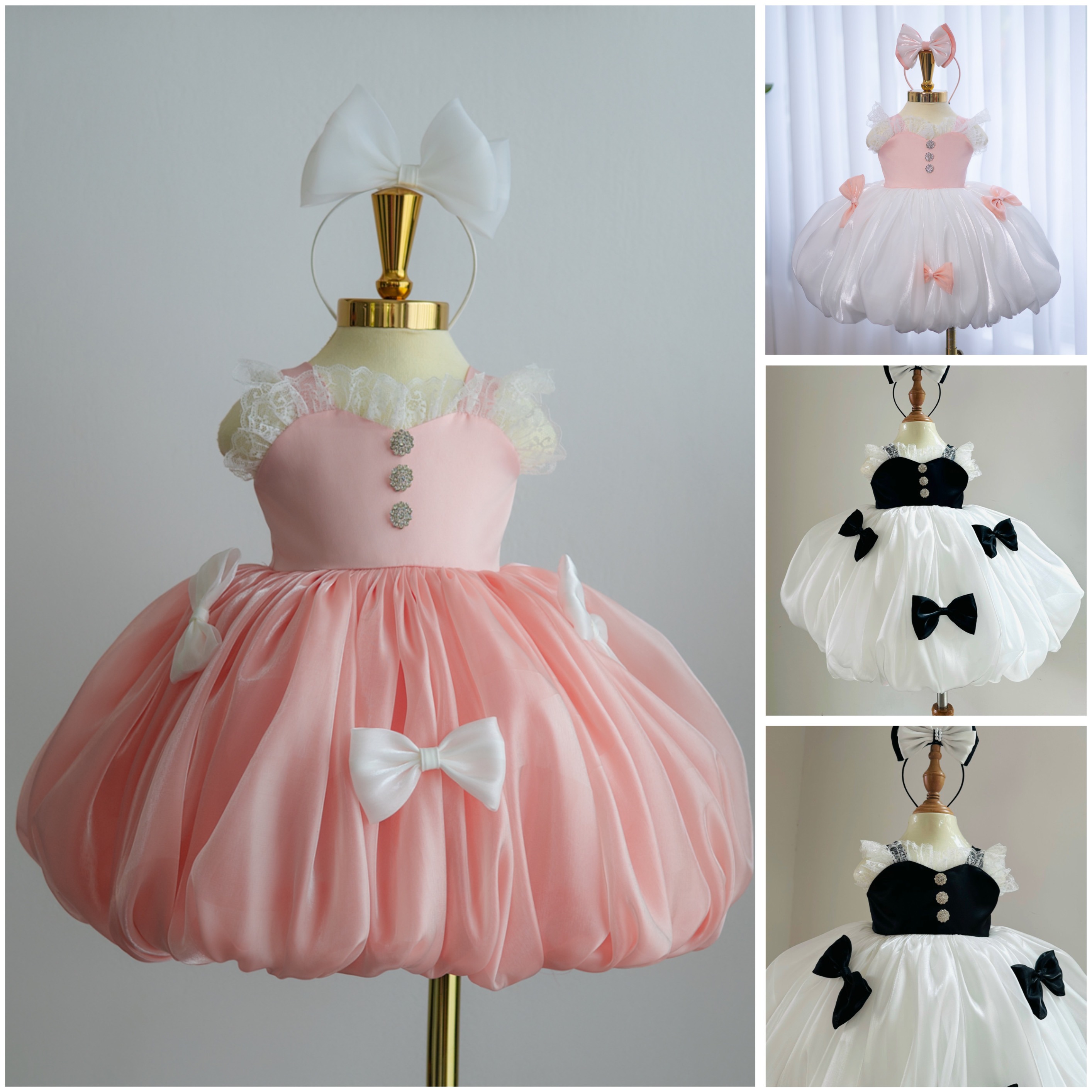 Short Dress with Bow in Silk Bubble Hem Satin Chiffon Fabric Girl's Clothing Girls Dresses Princess High Quality Factory Price OEM ODM Service Made In Vietnam  3