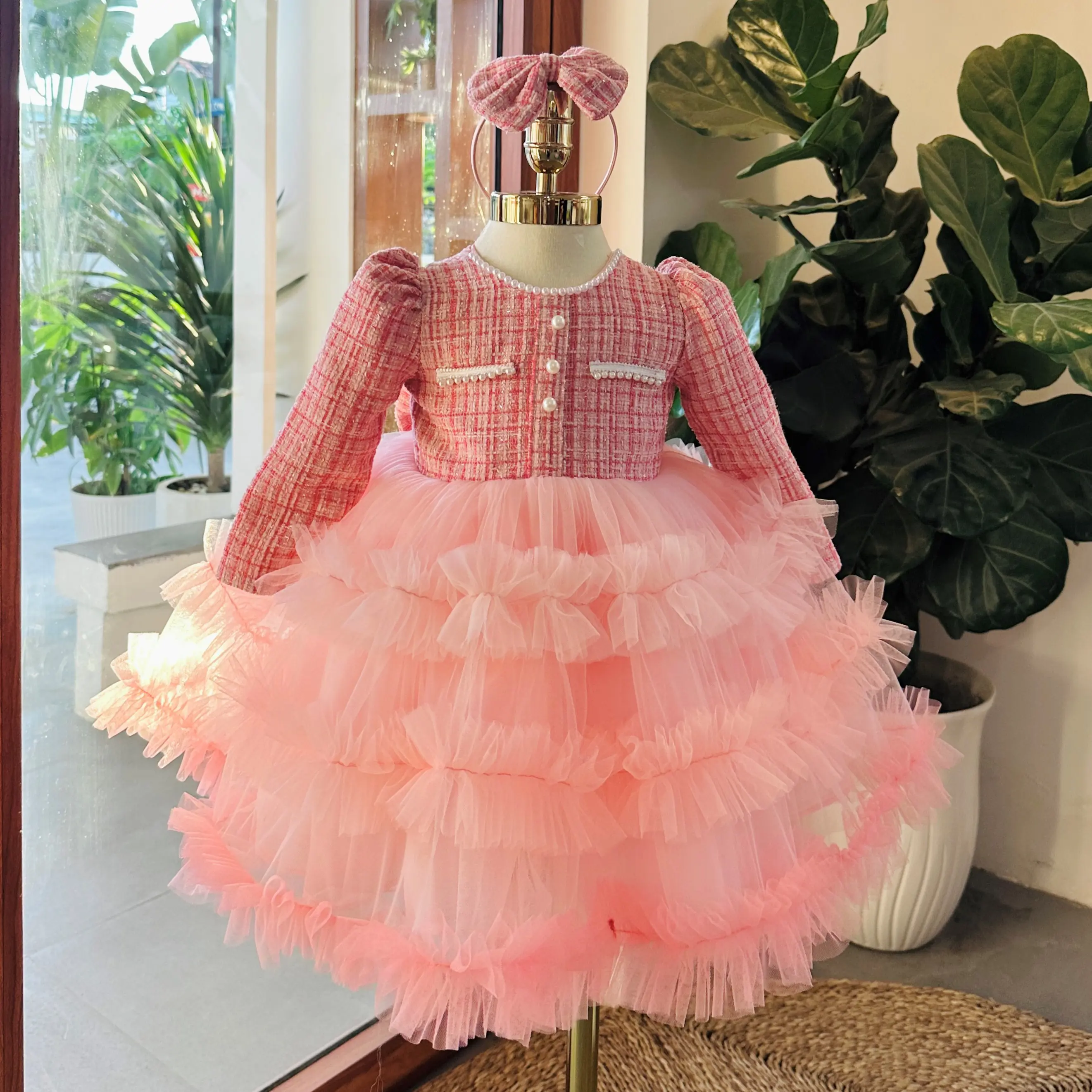 Viet Nam OEM Long-Sleeved Flared Mesh Skirt for Children's Party Soft Tulle Fabric Lovely Warm Winter Spring 6