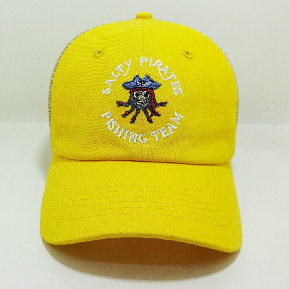 Yellow Embroidered Trucker Hats 6 Panel Gorras Soft Structured Curved Brim Label On Sweatband Adjustable Snapback Closure Unisex