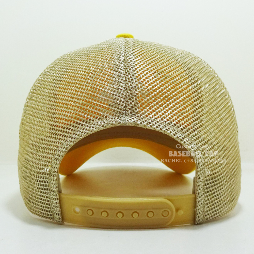 Yellow Embroidered Trucker Hats 6 Panel Gorras Soft Structured Curved Brim Label On Sweatband Adjustable Snapback Closure Unisex 6