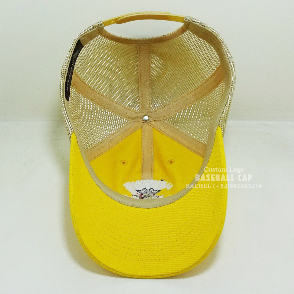 Yellow Embroidered Trucker Hats 6 Panel Gorras Soft Structured Curved Brim Label On Sweatband Adjustable Snapback Closure Unisex 5