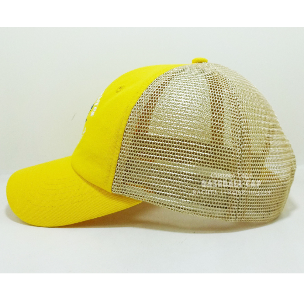 Yellow Embroidered Trucker Hats 6 Panel Gorras Soft Structured Curved Brim Label On Sweatband Adjustable Snapback Closure Unisex 3
