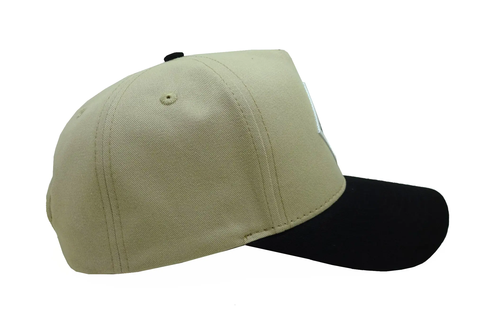 100% Cotton Color Beige Black Color 5 Panel Custom Logo Baseball Cap Woven Patch Logo Outdoor Travel Golf Shade Baseball Cap 4