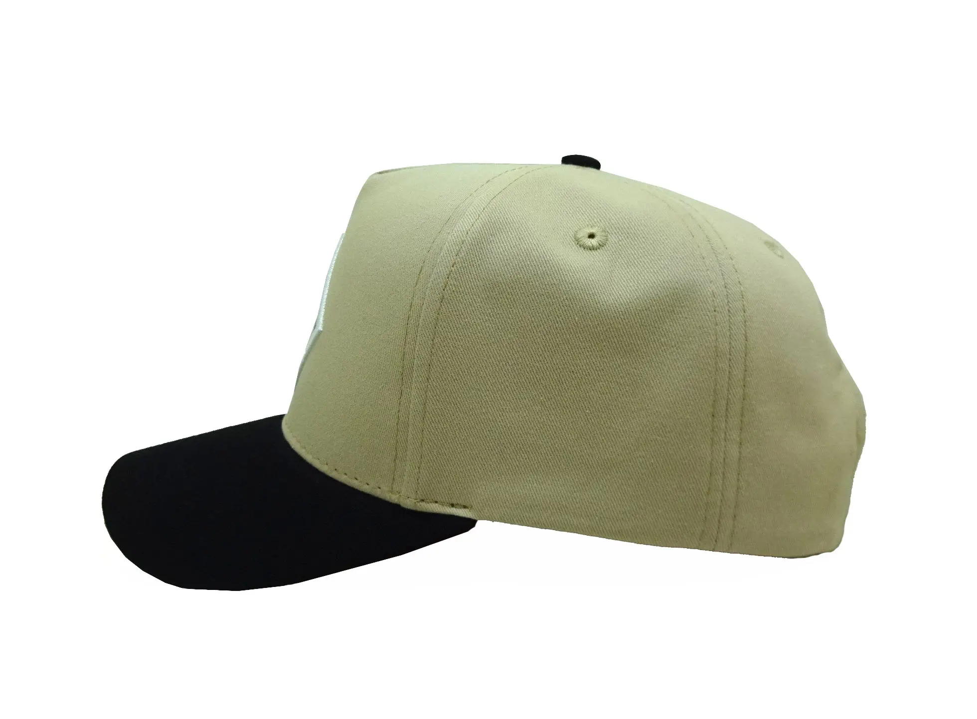 100% Cotton Color Beige Black Color 5 Panel Custom Logo Baseball Cap Woven Patch Logo Outdoor Travel Golf Shade Baseball Cap 3