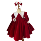 Top Choice Winter White Velvet Princess Dress 12-Year-Old Baby Girls High Long Style Pointed Collar Vietnam Winter Autumn Outfit 2