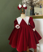 Top Choice Winter White Velvet Princess Dress 12-Year-Old Baby Girls High Long Style Pointed Collar Vietnam Winter Autumn Outfit 6