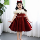 Winter Velvet Dress With Ruffled Off Shoulder Sleeves Princess Dress Baby Girl High Quality Made in Vietnam Winter Autumn Outfit 3