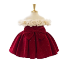 Winter Velvet Dress With Ruffled Off Shoulder Sleeves Princess Dress Baby Girl High Quality Made in Vietnam Winter Autumn Outfit 7