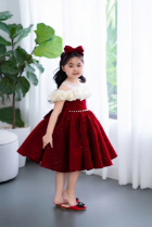 Winter Velvet Dress With Ruffled Off Shoulder Sleeves Princess Dress Baby Girl High Quality Made in Vietnam Winter Autumn Outfit 5
