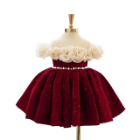 Winter Velvet Dress With Ruffled Off Shoulder Sleeves Princess Dress Baby Girl High Quality Made in Vietnam Winter Autumn Outfit 2