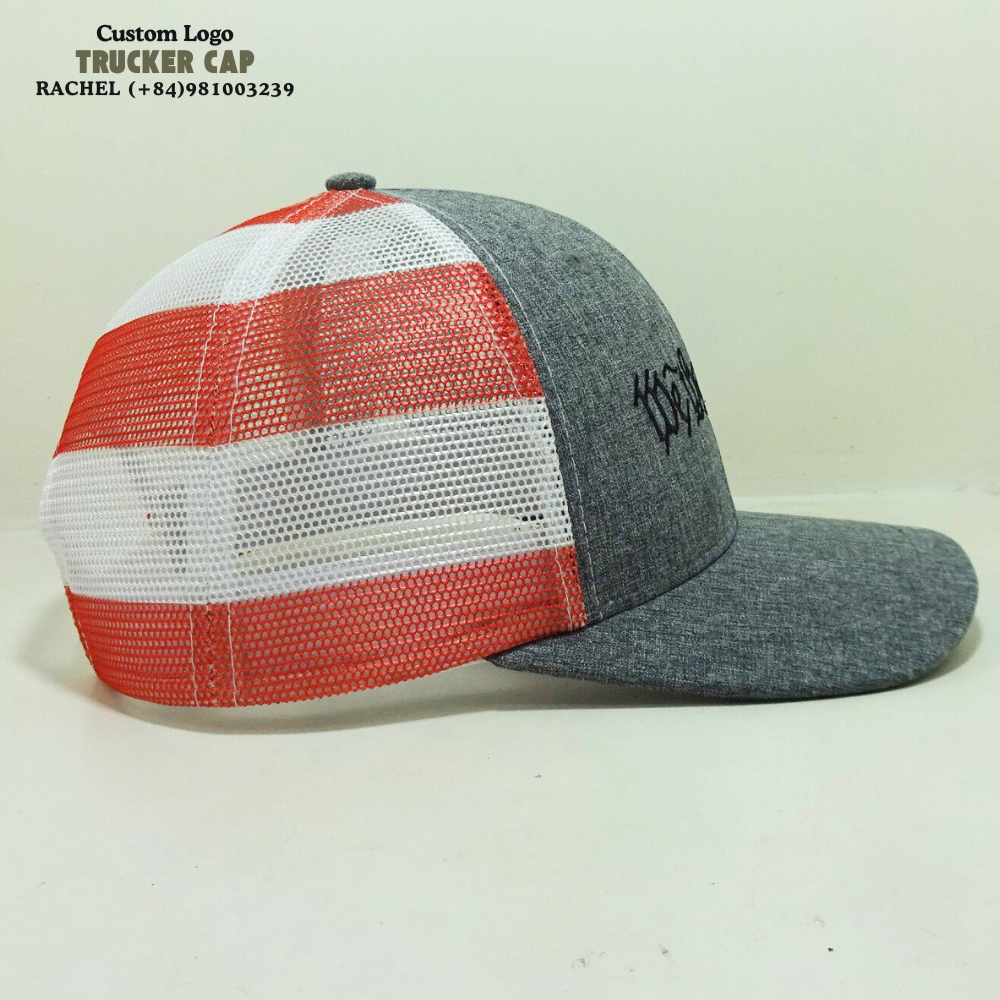2D Embroidered Logo Structured Trucker Hats 6 Panel Slightly Curved Brim Printed Mesh Breathable Adjustable Snapback Closure OEM 5