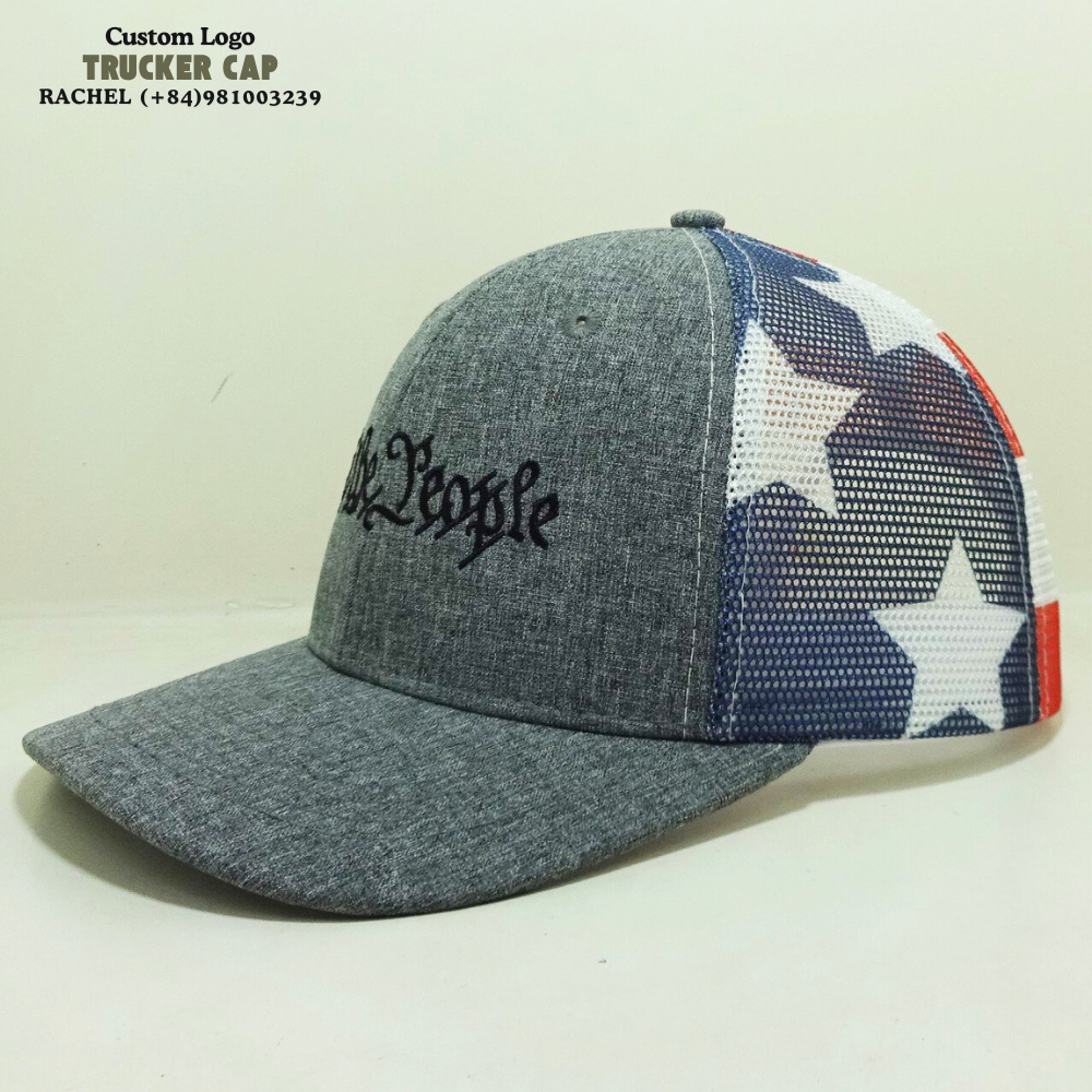 2D Embroidered Logo Structured Trucker Hats 6 Panel Slightly Curved Brim Printed Mesh Breathable Adjustable Snapback Closure OEM 3