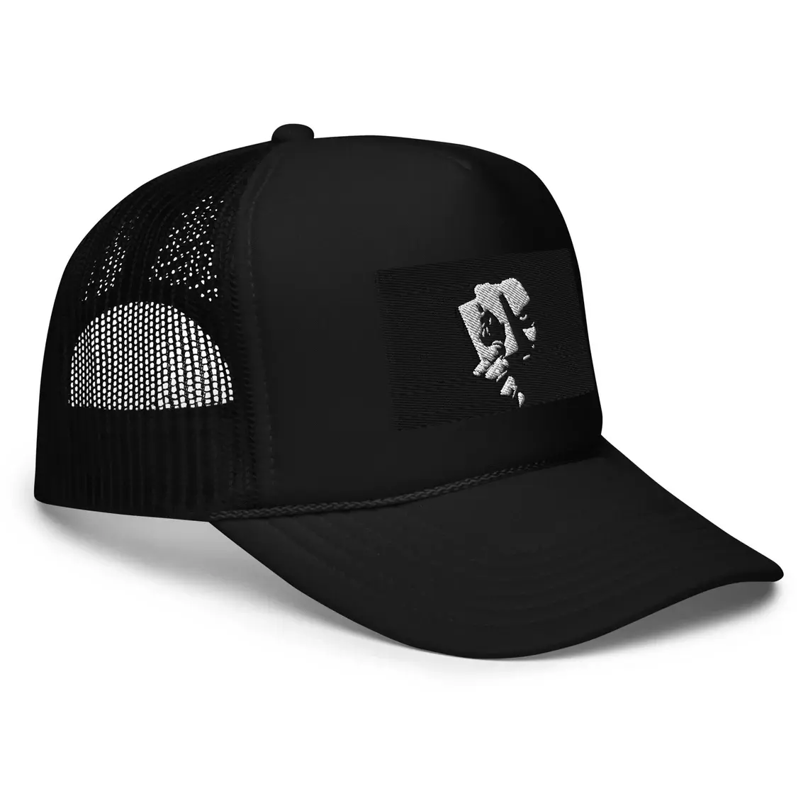 2D Embroidery 5-Panel Curved Brim High Quality Black/Navy Color Medium Profile Polyester Fabric Foam Trucker Hat for Men 3