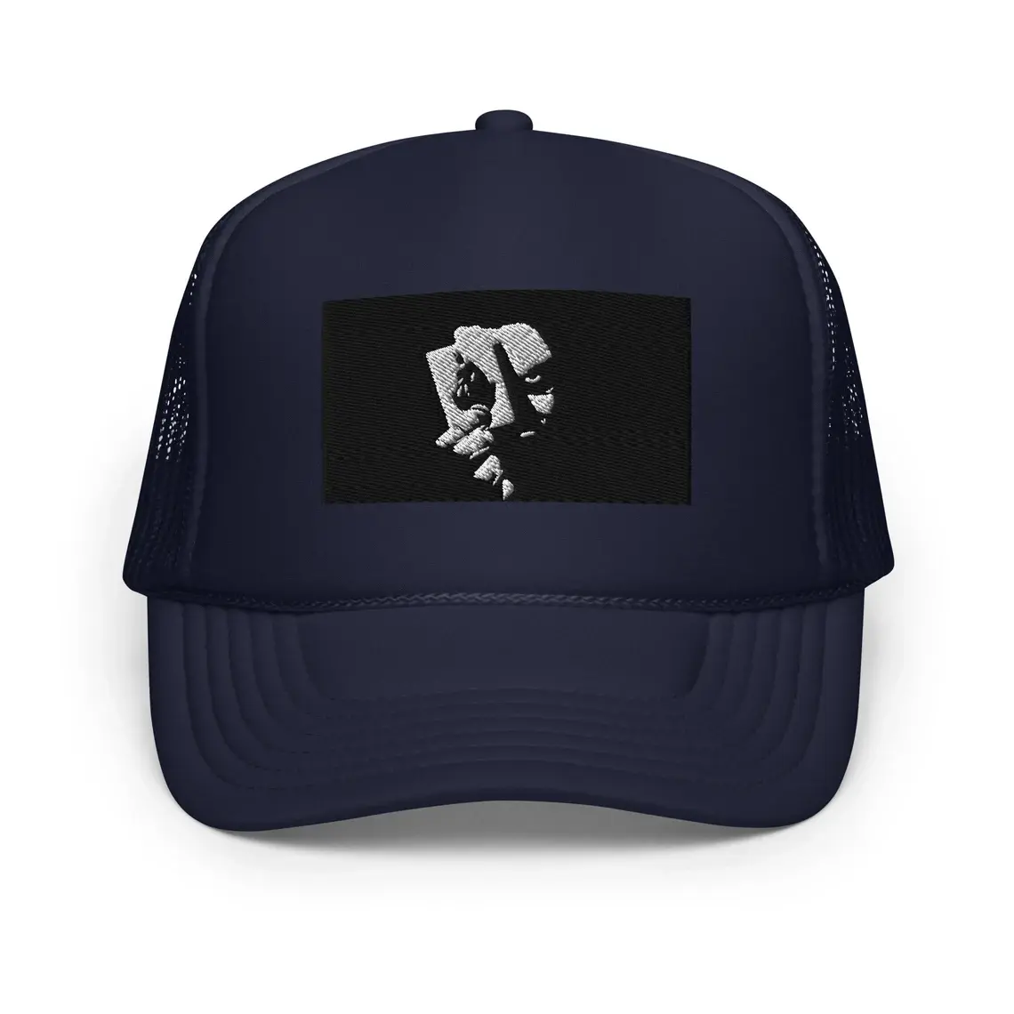 2D Embroidery 5-Panel Curved Brim High Quality Black/Navy Color Medium Profile Polyester Fabric Foam Trucker Hat for Men 2